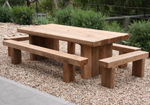 Solid ironbark picnic timber table and benches
