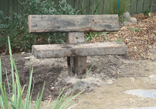 solid garden seat made from recycled railway sleepers