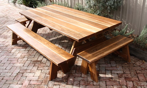 spotteed gum outdoor timber dining table